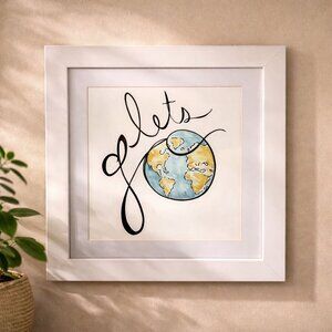 Let Go Inspirational Framed Wall Art Watercolor Globe Motivational Travel Decor